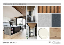 Load image into Gallery viewer, Moodboard showing interior design style, colour palette and textures.