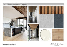 Load image into Gallery viewer, Moodboard showing interior design style, colour palette and textures.
